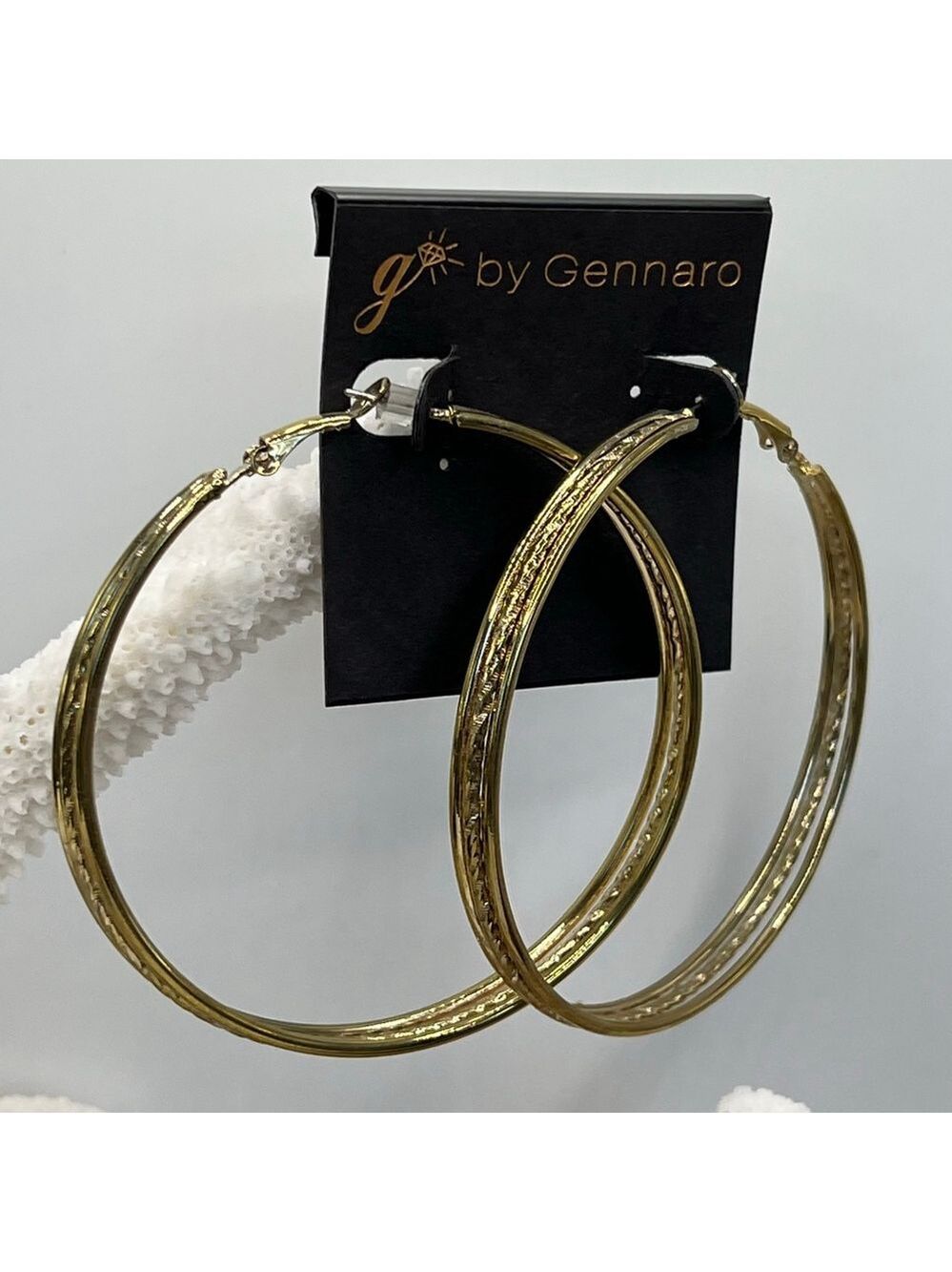 Gennaro Gold Tone Retro Look Hoop Earrings